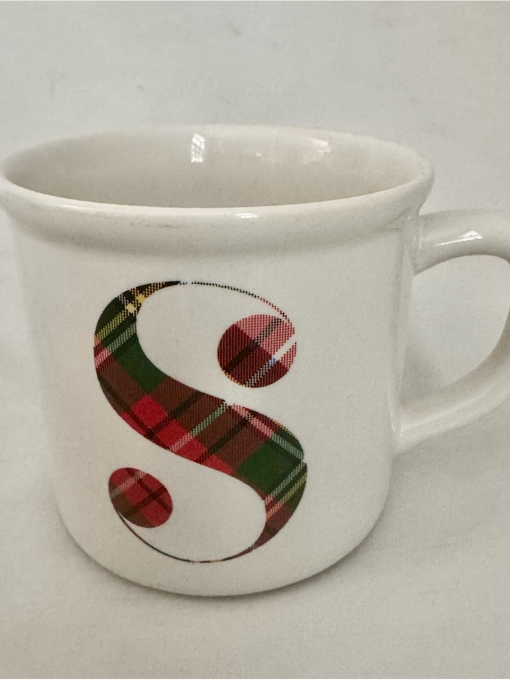 Pottery Barn Stewart Plaid Mug Monogram S